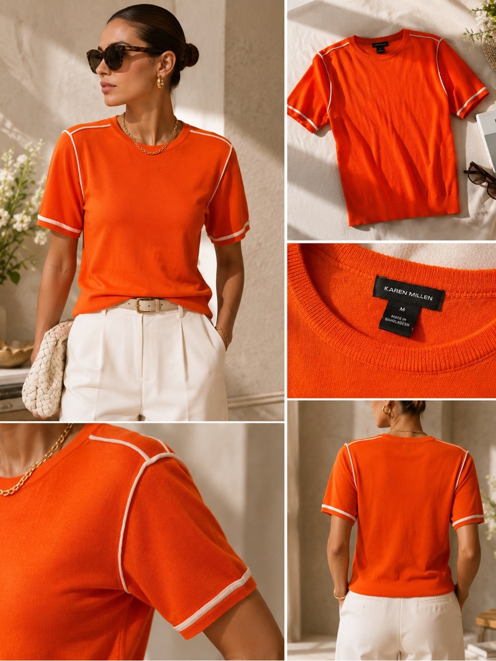 Karen Millen Bright Orange Short Sleeve Knit Top